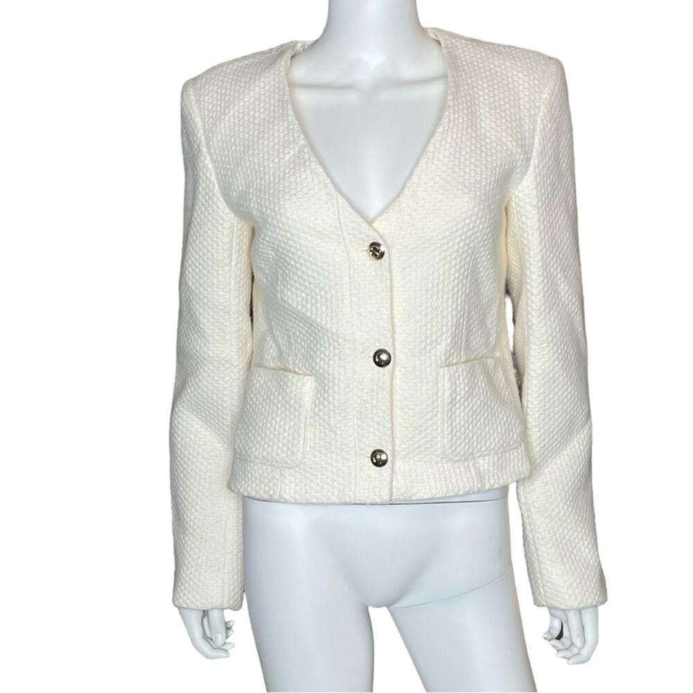 Anine Bing Anitta V-Neck Jacket Ivory Woven Women’s Sz M - Picture 2 of 12
